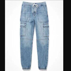 American Eagle Super High-Waisted Cargo Denim Jogger Size 0